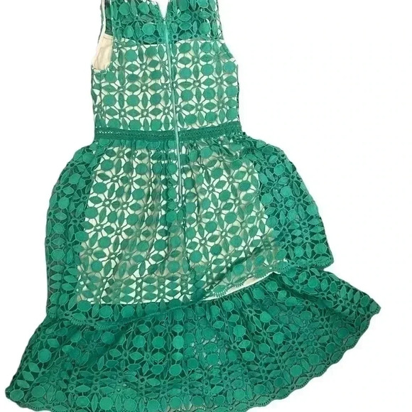 Ryan Michelle Dress Sz Petitie Meduim PM Green Floral Lace Fit Flare Midi Tirerd - Picture 7 of 8